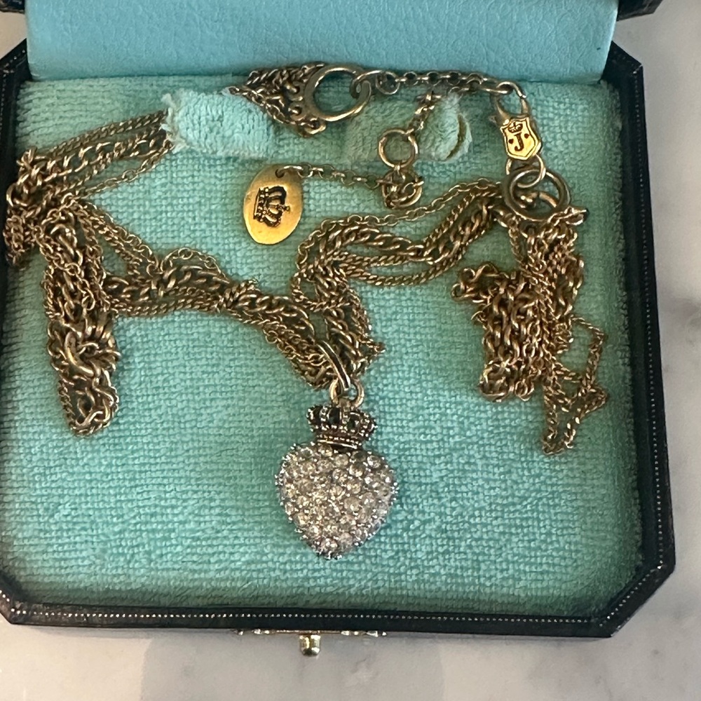 Juicy Couture Gold Necklace with Heart Pendant and Rhinestones